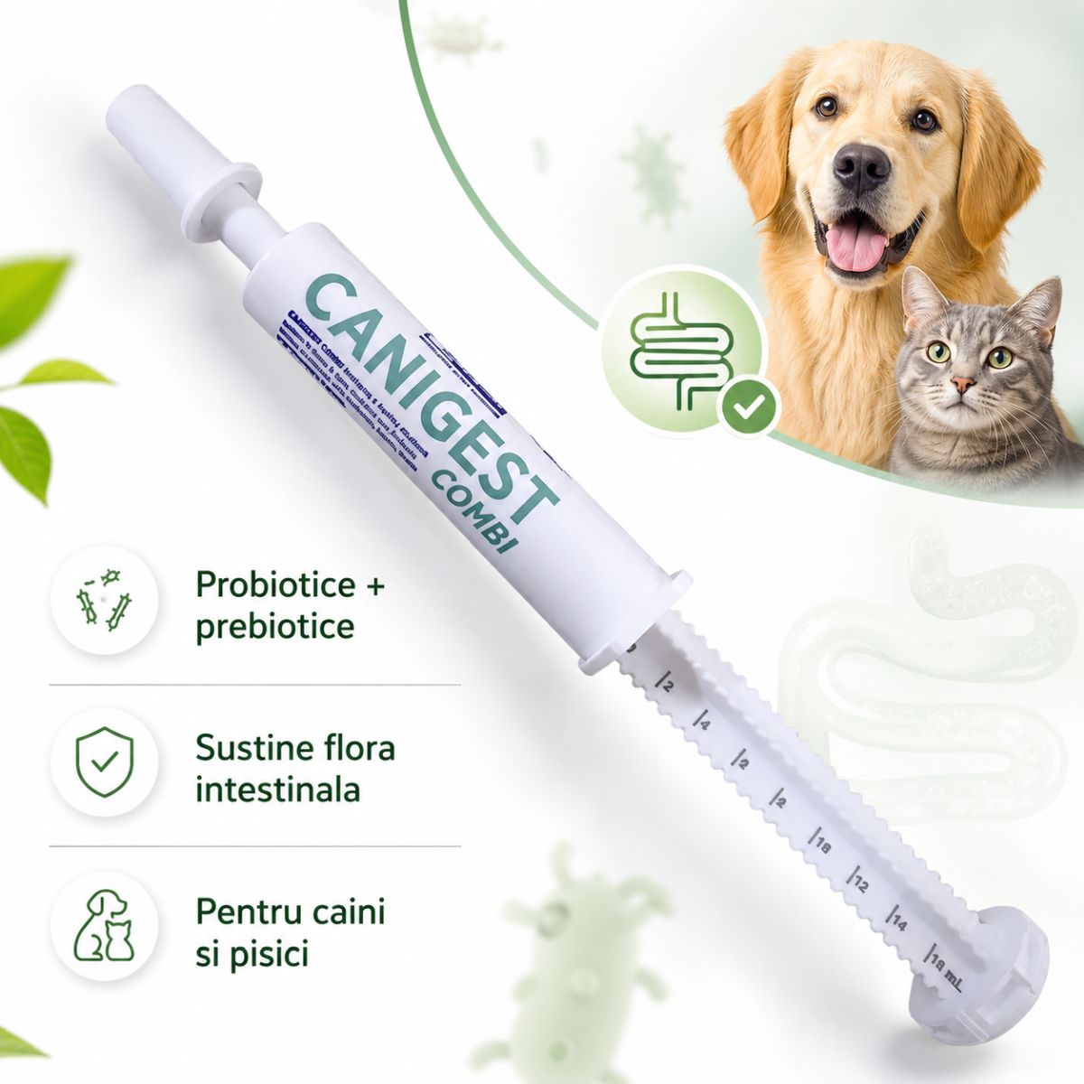 TRM Canigest Combi, supliment sistem digestiv & probiotice câini, suspensie orală TRM Canigest Combi, XS-XL, supliment sistem digestiv & probiotice câini și pisici, flacon, 16ml suspensie orală - poza 3