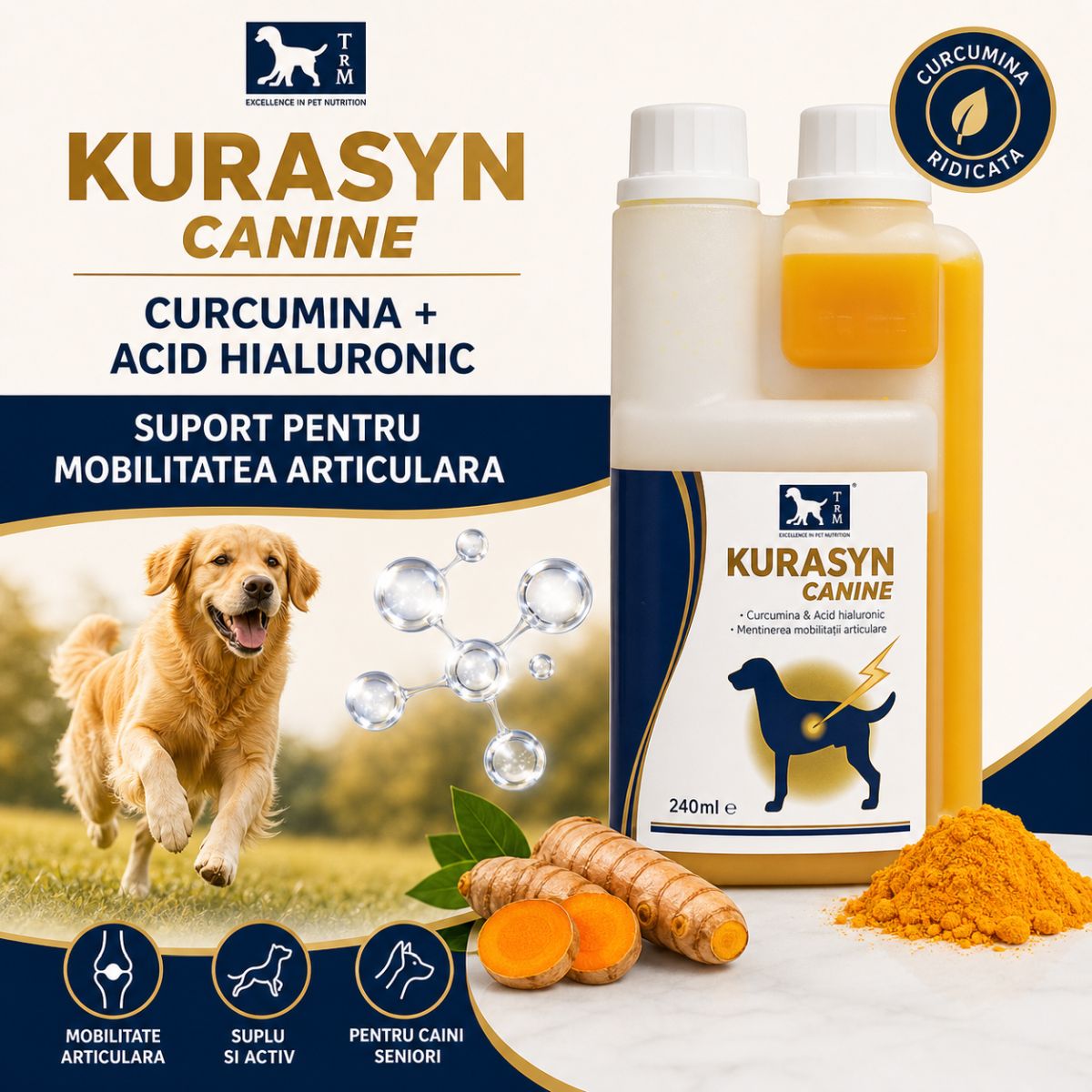 TRM Kurasyn, supliment sistem articular câini, suspensie orală TRM Kurasyn, XS-XL, supliment sistem articular câini, flacon, 240ml suspensie orală - poza 3