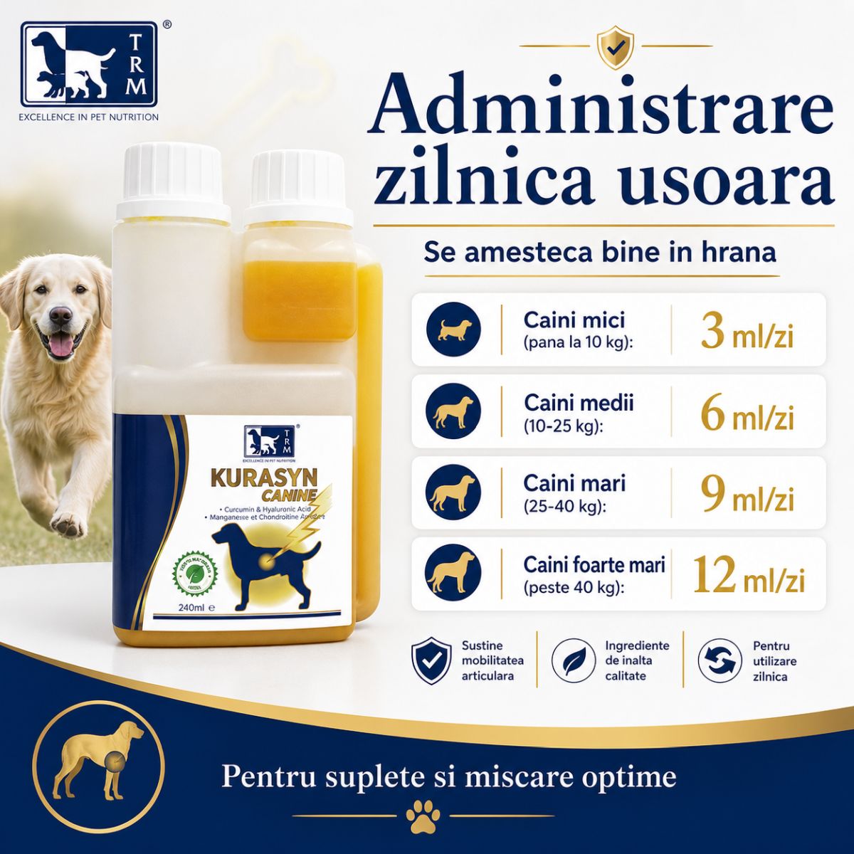TRM Kurasyn, supliment sistem articular câini, suspensie orală TRM Kurasyn, XS-XL, supliment sistem articular câini, flacon, 240ml suspensie orală - poza 5
