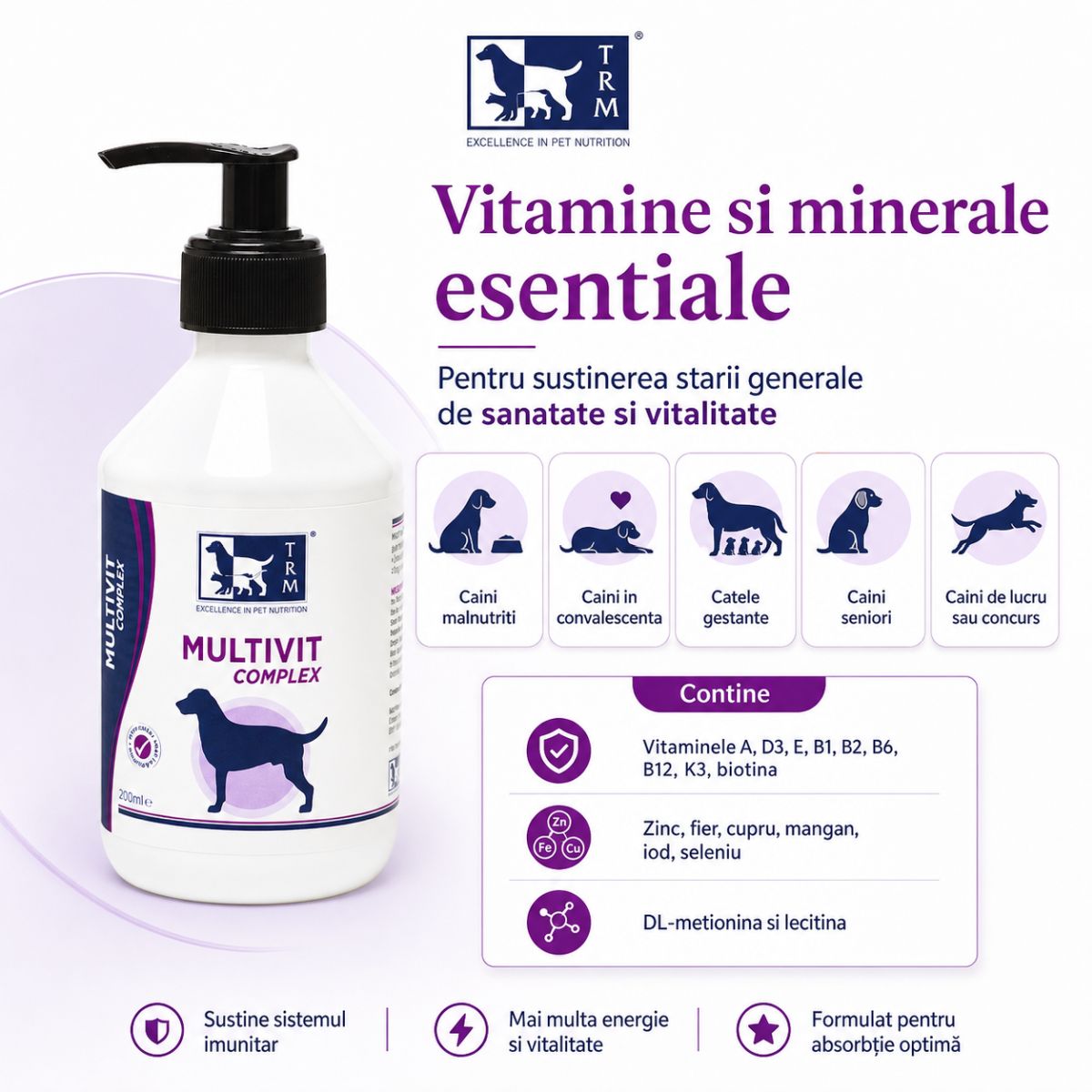 TRM Multivit Complex, multivitamine câini, suspensie orală TRM Multivit Complex, XS-XL, multivitamine câini, flacon, 200ml suspensie orală - poza 4