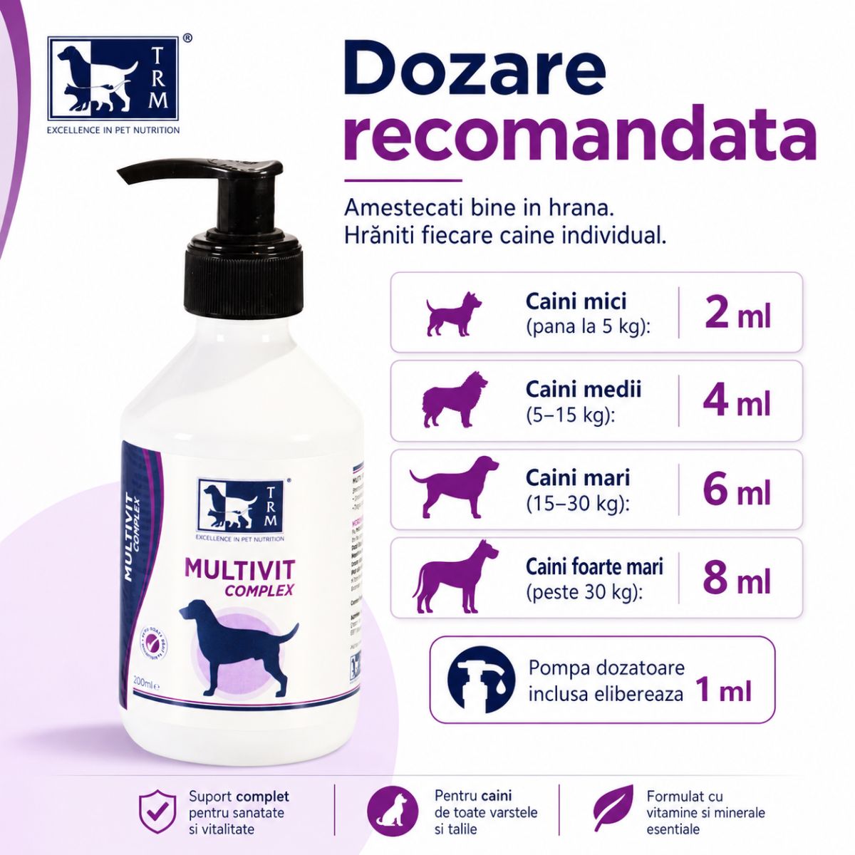 TRM Multivit Complex, multivitamine câini, suspensie orală TRM Multivit Complex, XS-XL, multivitamine câini, flacon, 200ml suspensie orală - poza 5