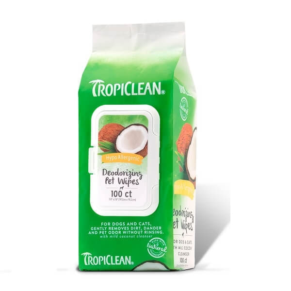 TROPICLEAN, șervețele umede câini și pisici, hipoalergenice, Nucă de cocos, cutie, 100buc - poza 1