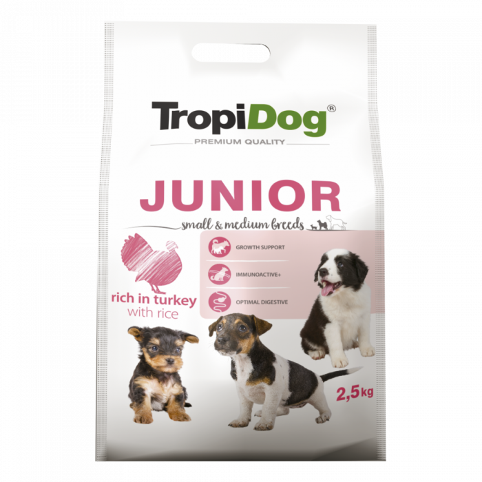 TropiDog, hrana uscata Premium Junior Talie mica si medie, 2.5 kg