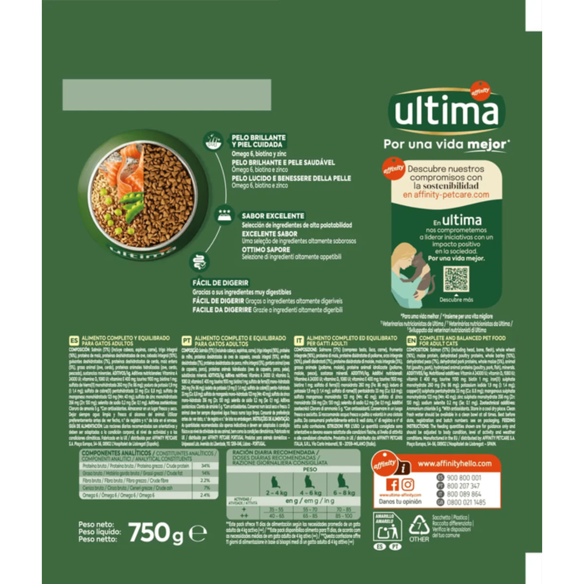 ULTIMA Adult, Somon, hrană uscată pisici, 750g - poza 3