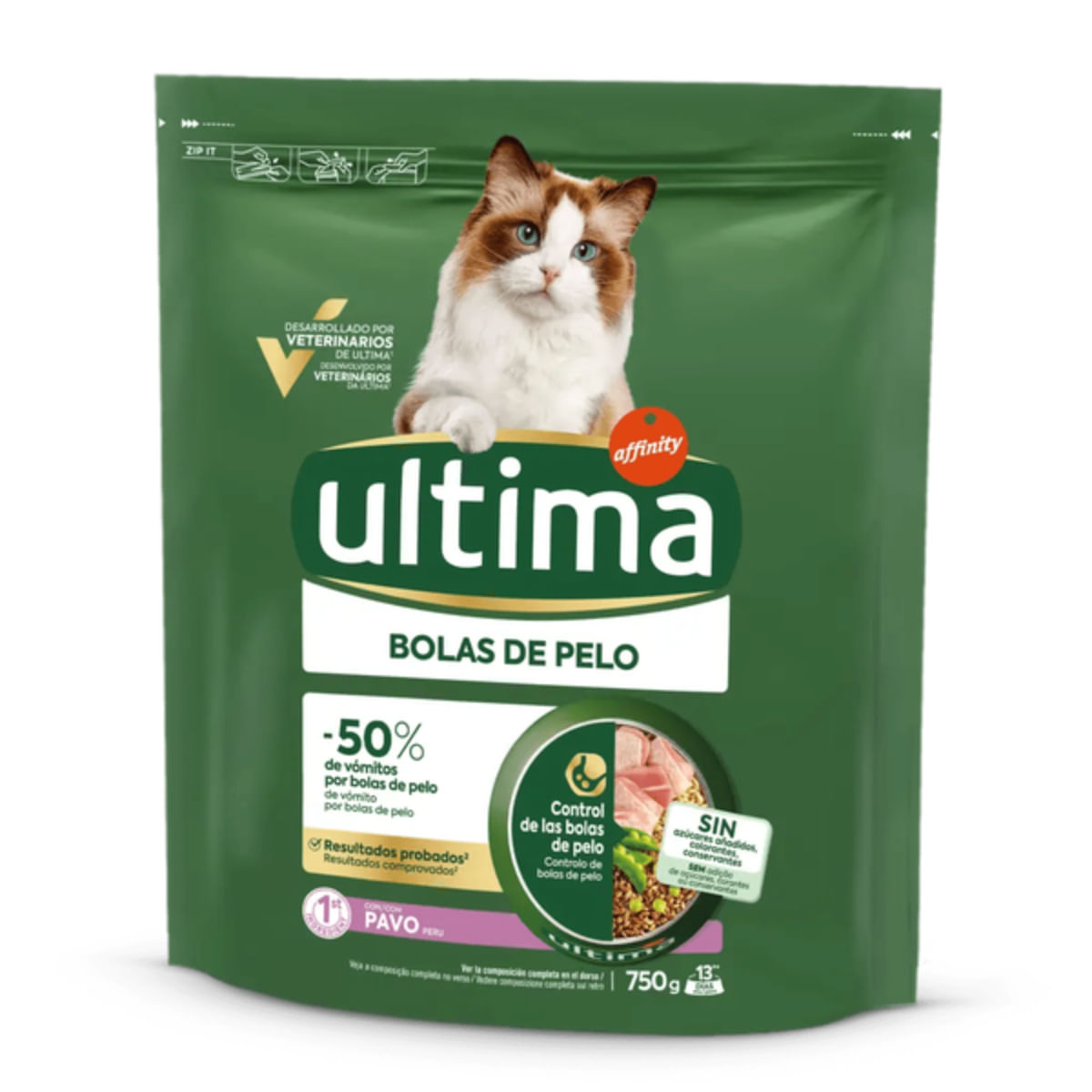ULTIMA Hairball, Curcan, hrană uscată pisici, limitarea ghemurilor de blană, 750g - poza 1