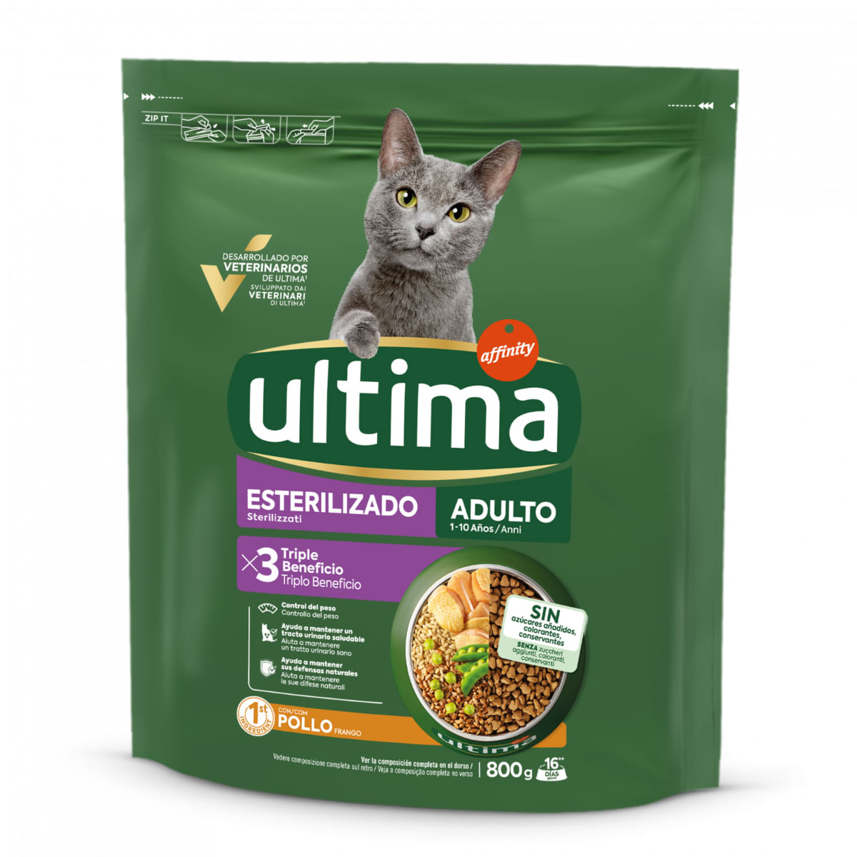 ULTIMA Sterilised, Pui, hrană uscată pisici sterilizate, 800g - poza 1
