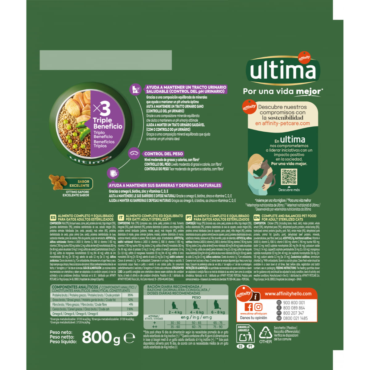 ULTIMA Sterilised, Pui, hrană uscată pisici sterilizate, 800g - poza 3