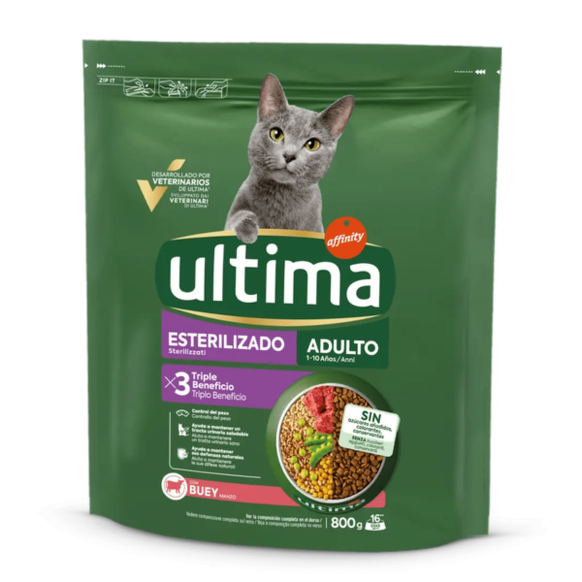ULTIMA Sterilised, Vită, hrană uscată pisici sterilizate, 800g - poza 1