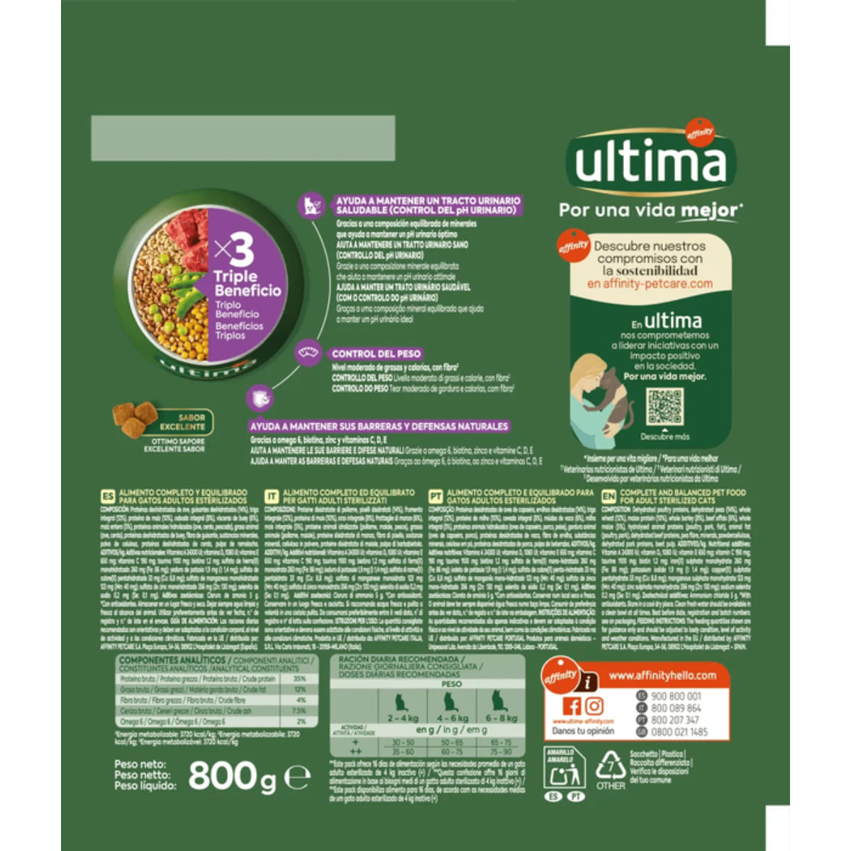 ULTIMA Sterilised, Vită, hrană uscată pisici sterilizate, 800g - poza 3