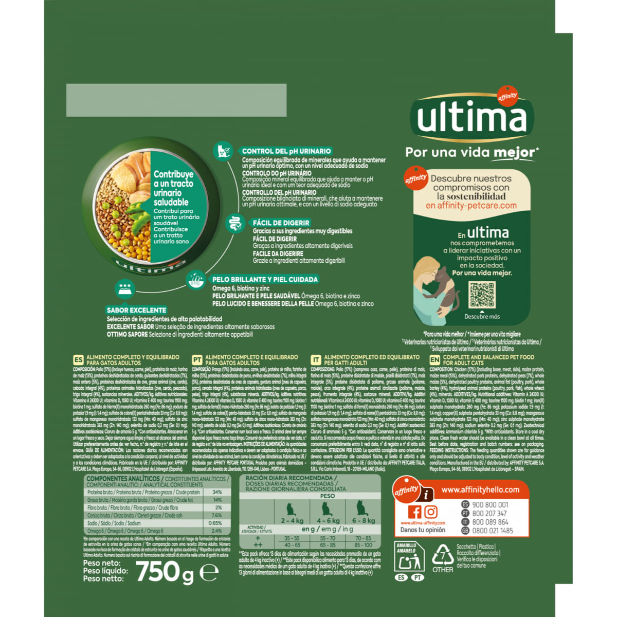 ULTIMA Urinary, Pui, hrană uscată pisici, sistem urinar, 750g - poza 3