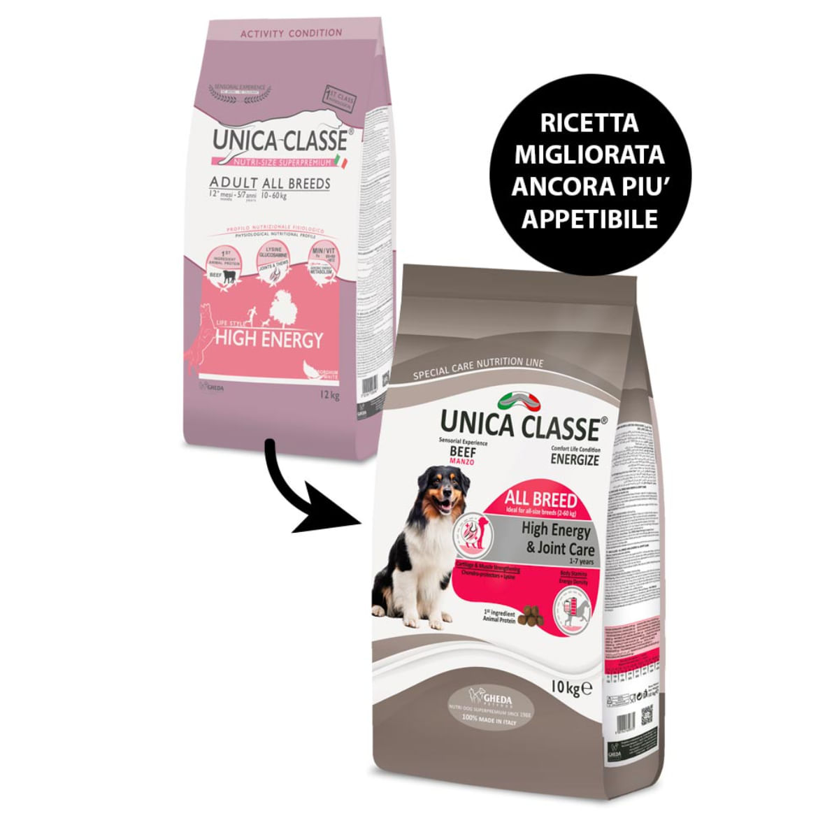 UNICA Classe High Energy & Joint Care, XS-XL, Vită, hrană uscată câini, sistem articular, activitate intensă, 12kg - poza 1
