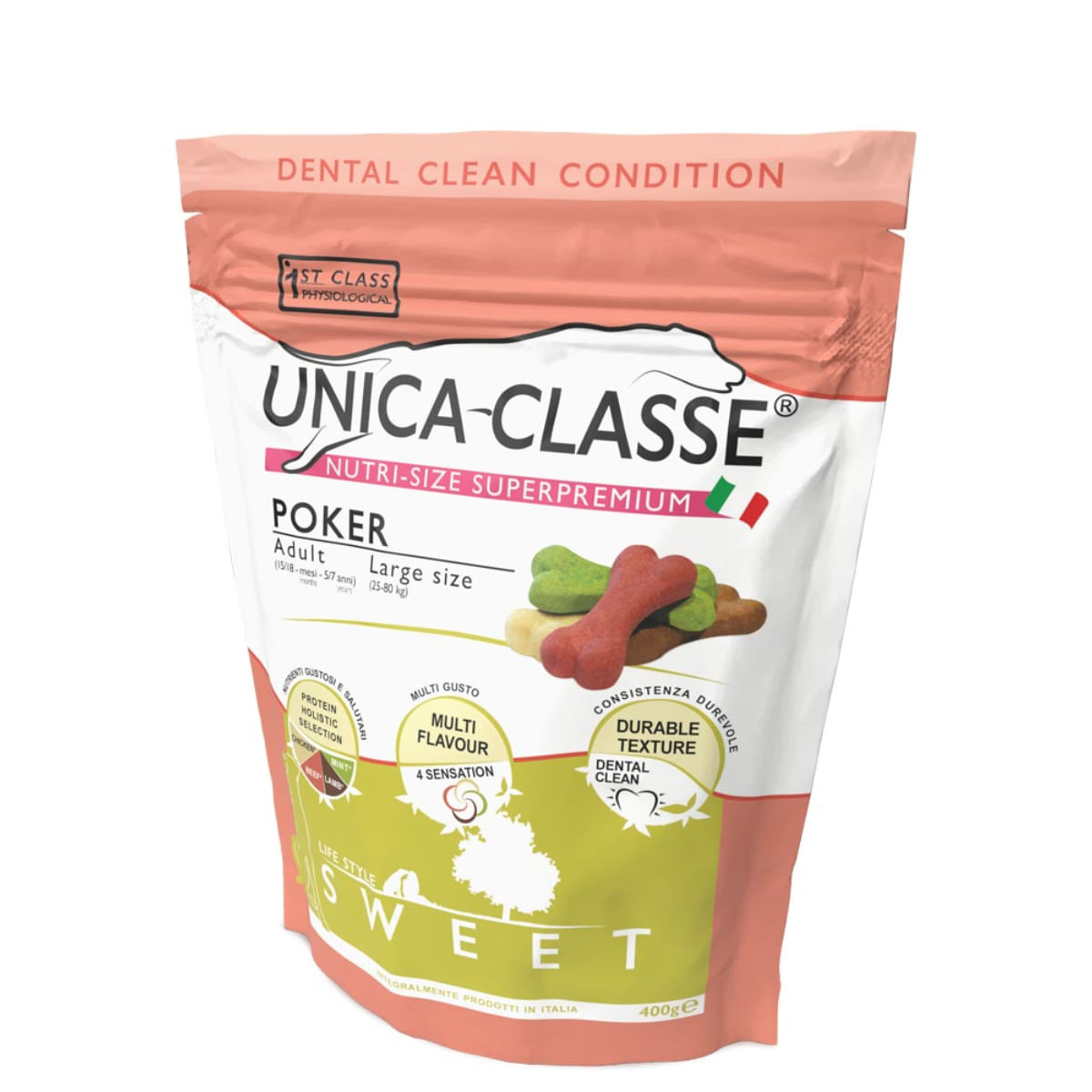 UNICA Classe Poker Sweet, L-XL, Pui și Vită, punguță recompense funcționale câini, sensibilități dentare, 400g - poza 2