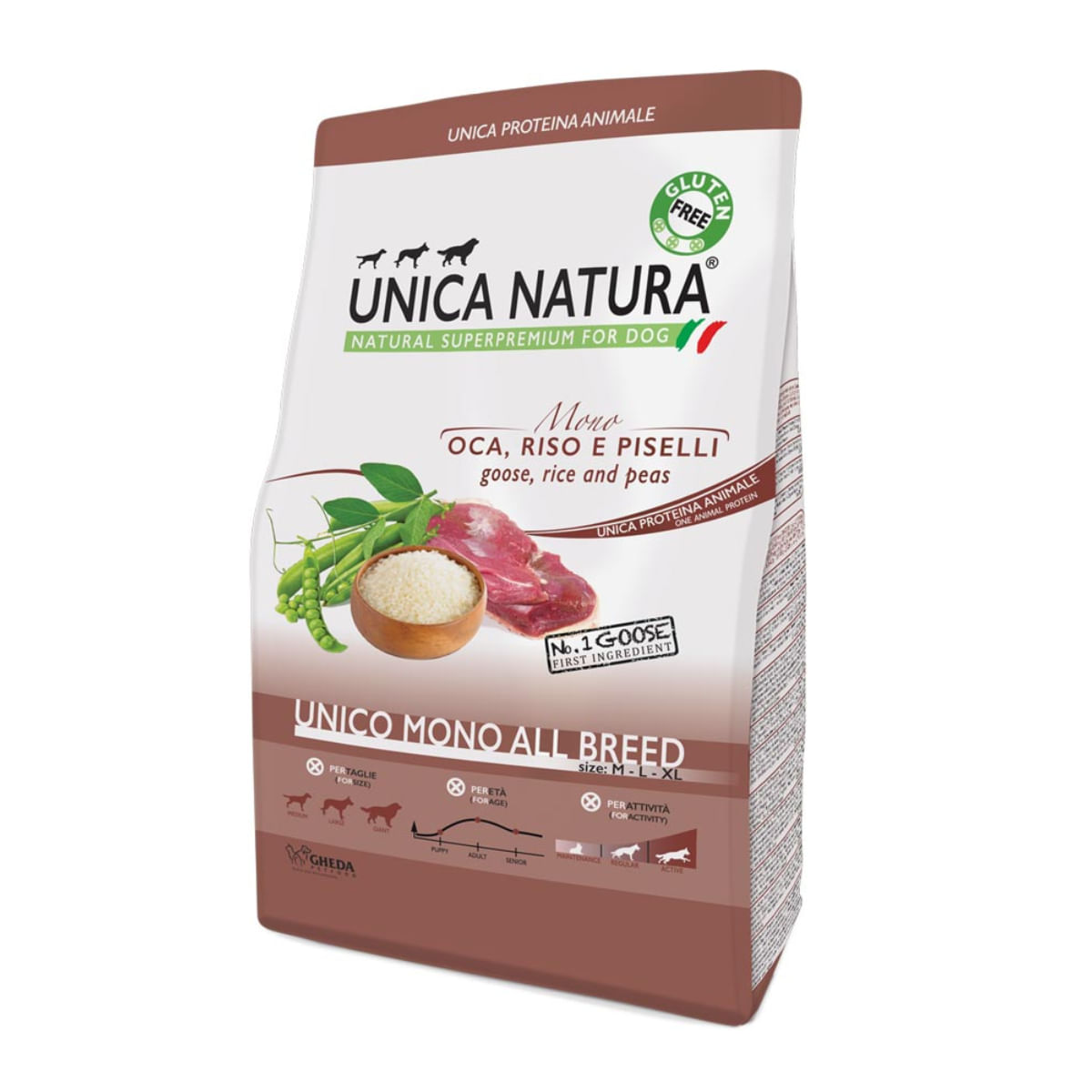 UNICA Natura Mono, M-XL, Gâsca și Orez, hrană uscată monoproteică câini, 12kg - poza 2