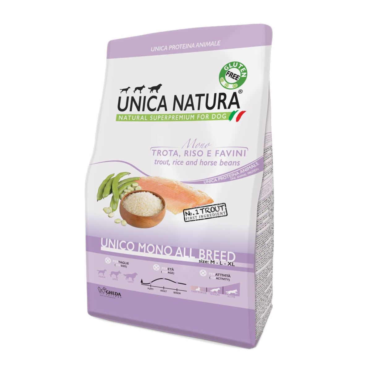 UNICA Natura Mono, M-XL, Păstrăv și Orez, hrană uscată monoproteică câini, 12kg - poza 1