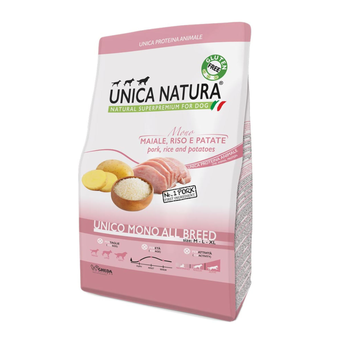 UNICA Natura Mono, M-XL, Porc și Orez, hrană uscată câini, 12kg - poza 1