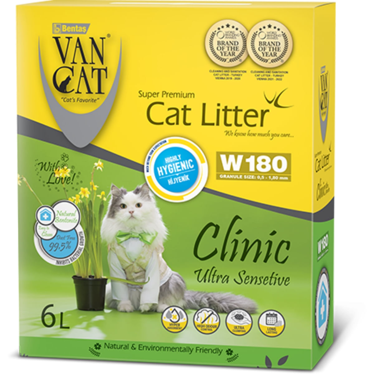 VANCAT Clinic Ultrasensitive, neparfumat, așternut igienic pisici, granule, bentonită, aglomerant, fără praf, 6l - poza 1