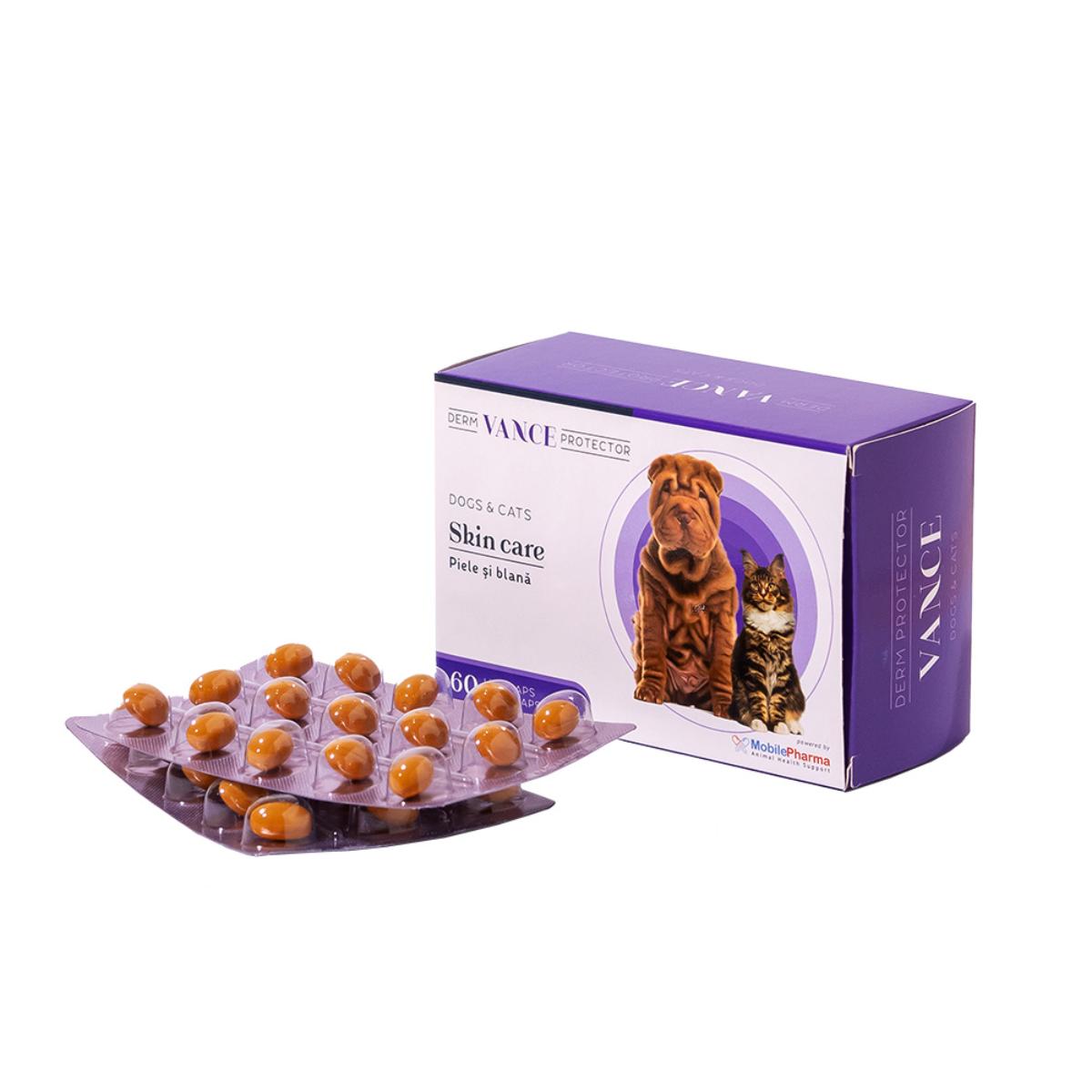 VANCE Derm Protector, supliment piele & blană câini și pisici, capsule VANCE Derm Protector, XS-XL, supliment piele & blană câini și pisici, cutie, 60 capsule