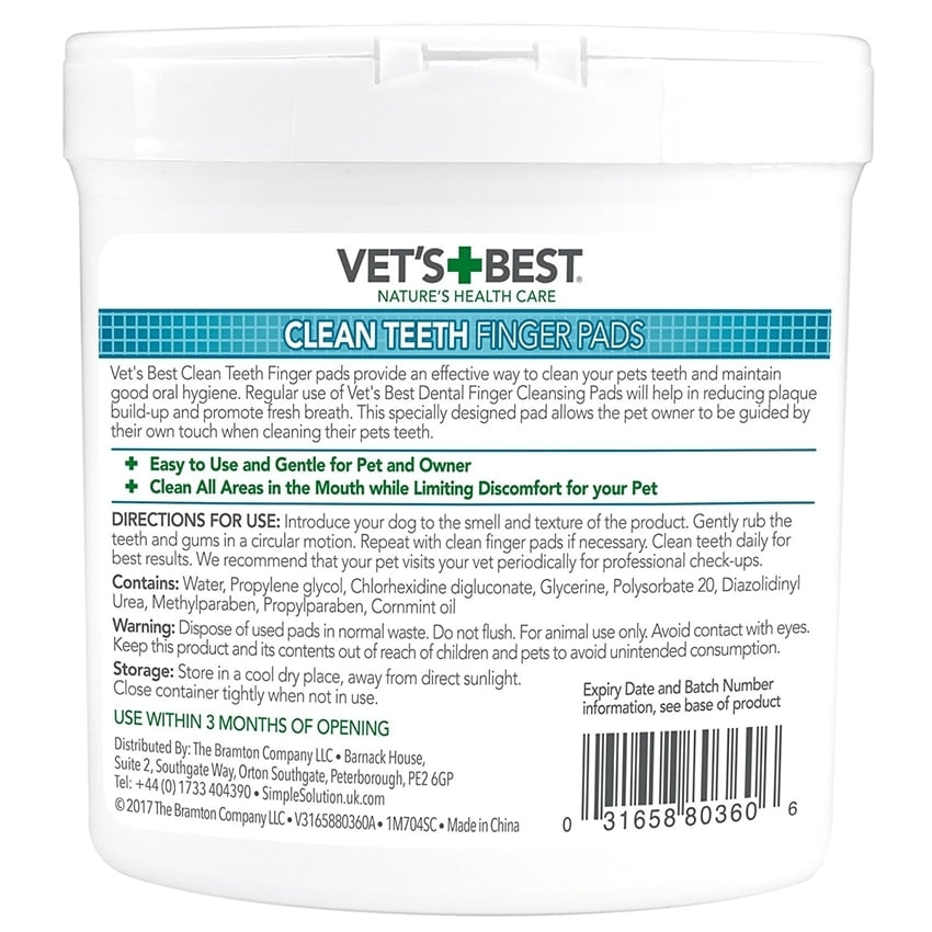 VET'S BEST Clean Teeth Finger, șervețele igienă orală câini, anti-tartru, împrospătarea respirației, Mentă, cutie, 50buc - poza 2