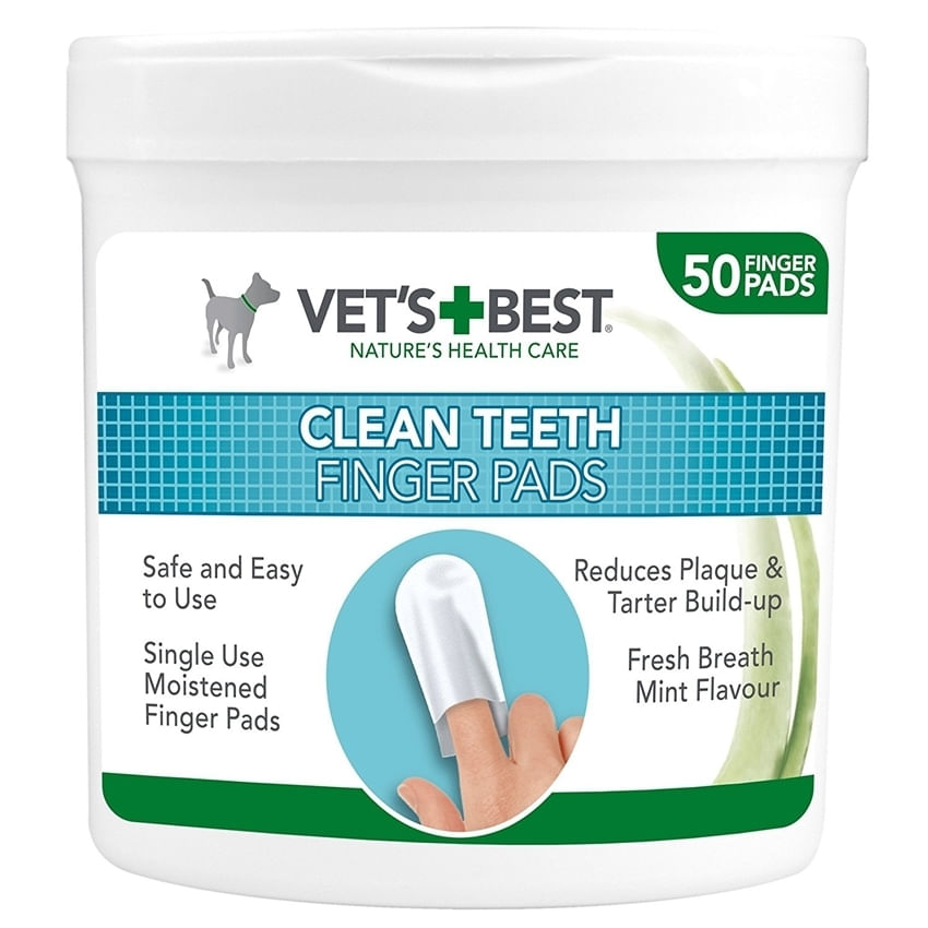 VET'S BEST Clean Teeth Finger, șervețele igienă orală câini, anti-tartru, împrospătarea respirației, Mentă, cutie, 50buc - poza 3