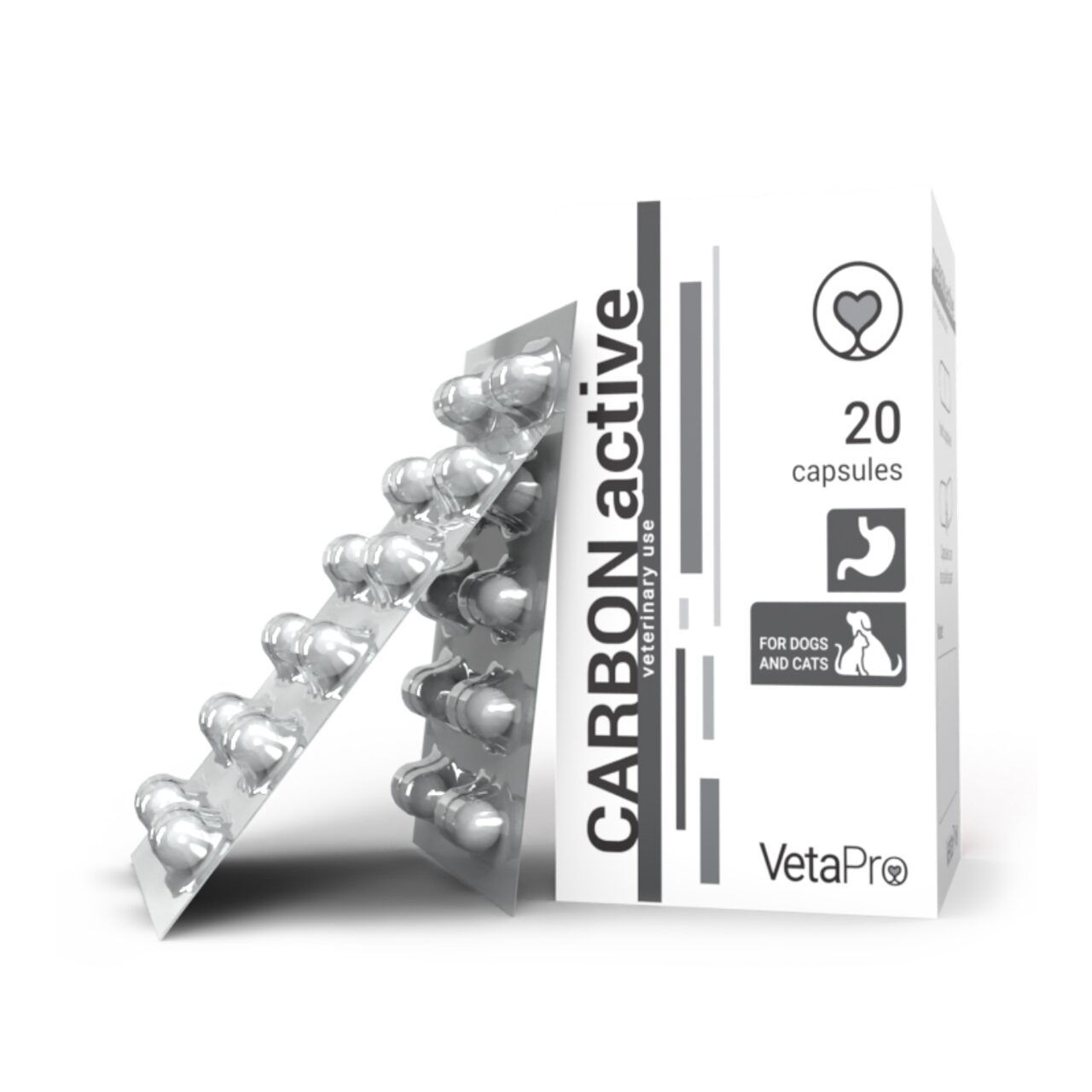 Vetapro Carbon Active, Suport Gastrointestinal Caini si Pisici, 20 capsule