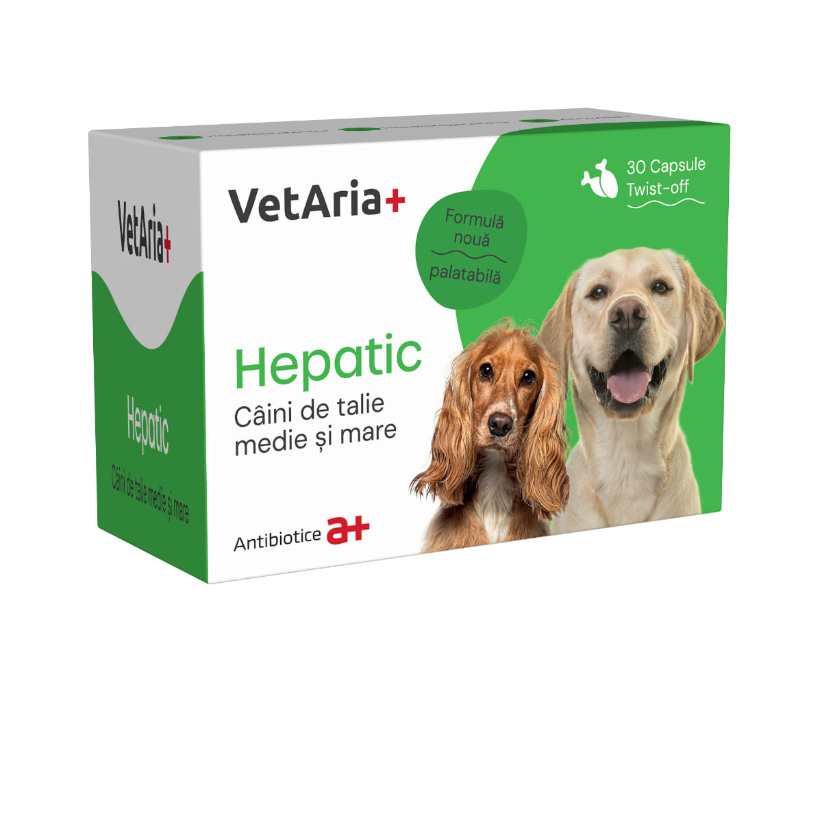 VETARIA+ Hepatic caini de talie medie si mare, supliment sistem hepatic câini, Pui, capsule VETARIA+ Hepatic caini de talie medie si mare, M-XL, supliment sistem hepatic câini, Pui, cutie, 30 capsule - poza 1