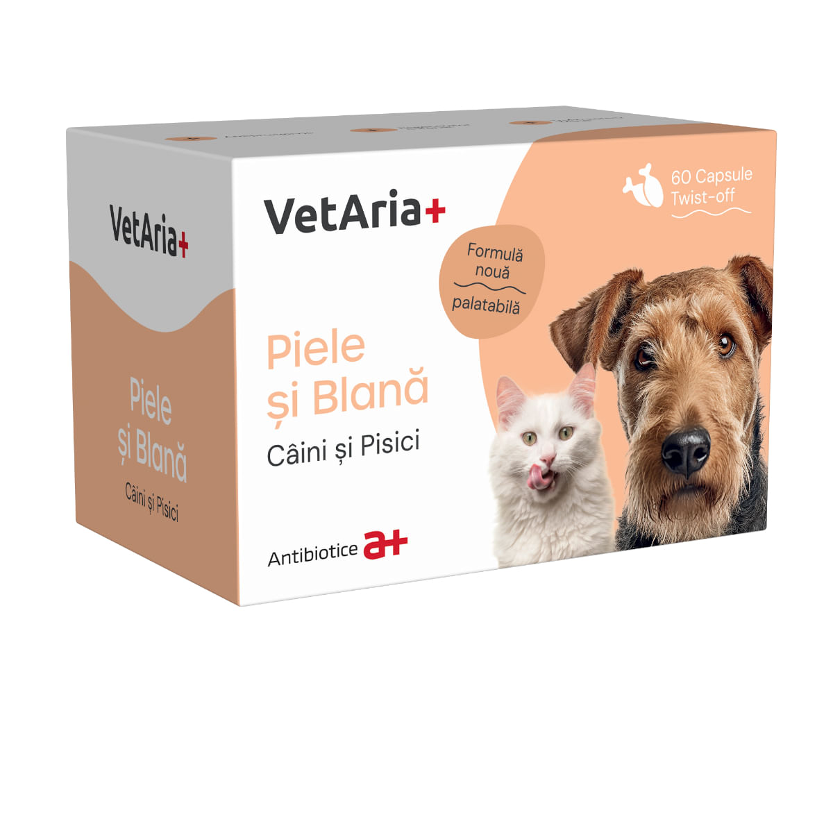 VETARIA+ Piele si Blana, supliment piele & blană câini și pisici, Pui, capsule VETARIA+ Piele si Blana, XS-XL, supliment piele & blană câini și pisici, Pui, cutie, 30 capsule - poza 1