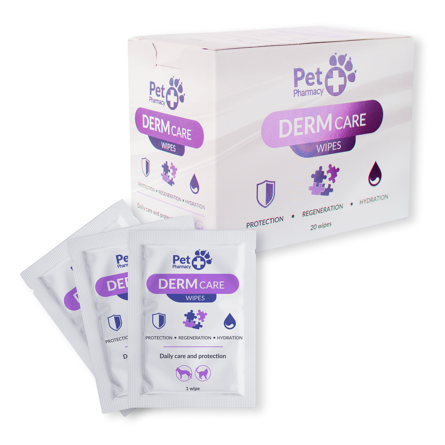 Servetele Umede Antibacteriene, VetFood, DermCare Wipes, 20 buc