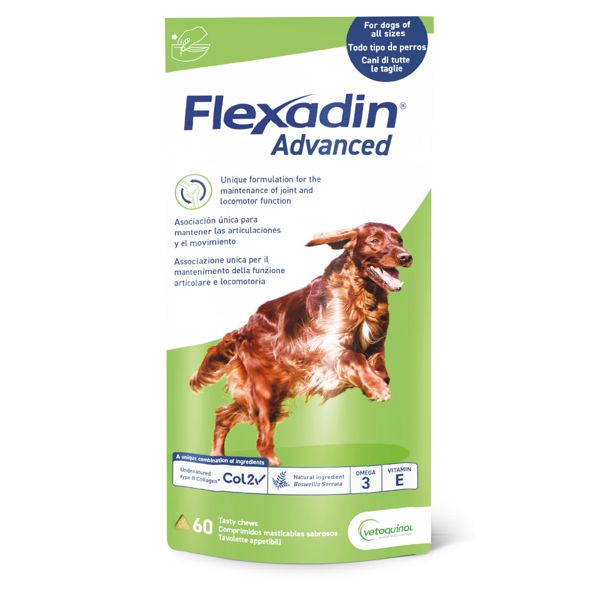 VETOQUINOL Flexadin Advanced , supliment sistem articular câini, comprimate masticabile VETOQUINOL Flexadin Advanced , S-XL, supliment sistem articular câini, punguță, 60 comprimate masticabile - poza 1