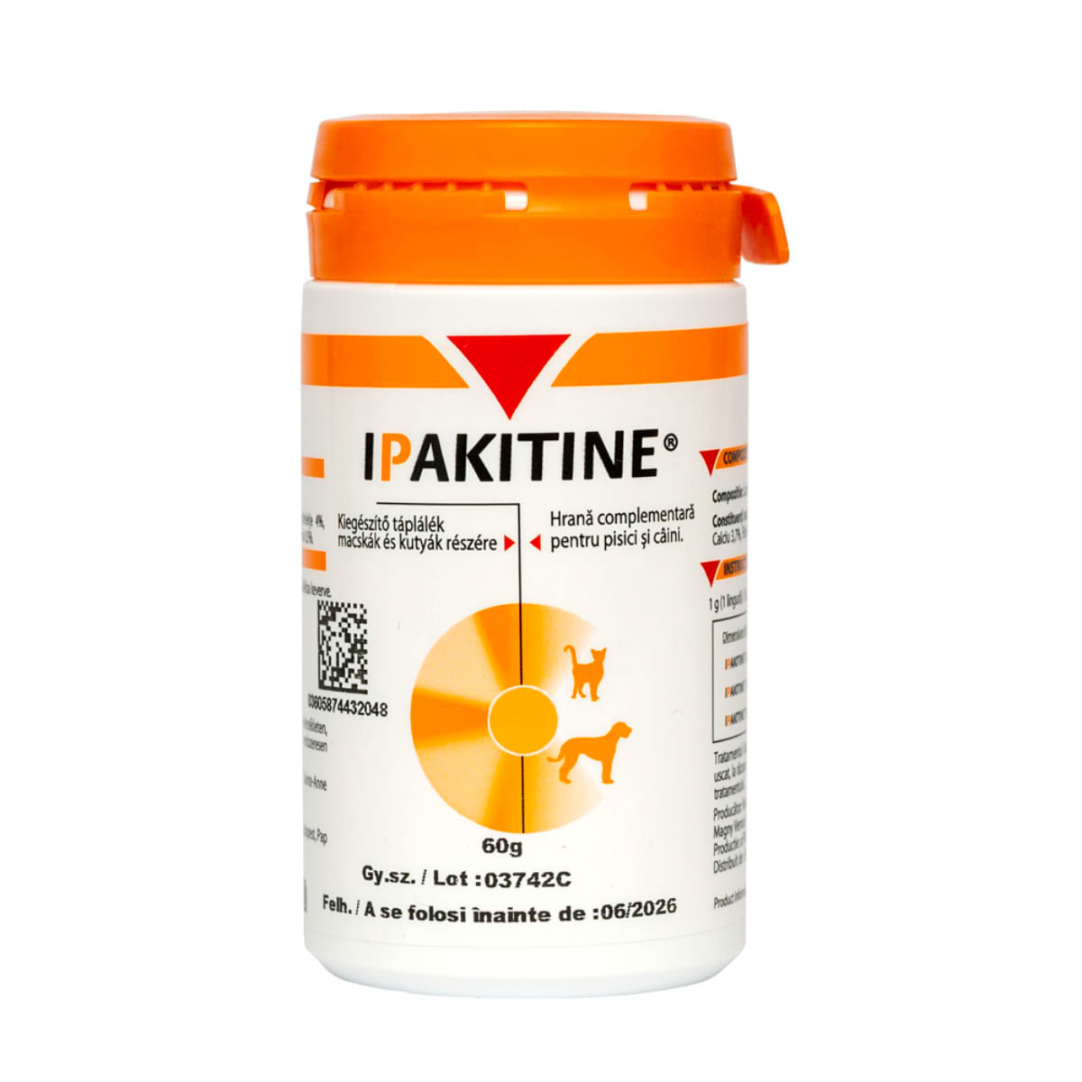 VETOQUINOL Ipakitine, supliment sistem renal câini, pudră VETOQUINOL Ipakitine, XS-XL, supliment sistem renal câini și pisici, flacon, 60g pudră - poza 1