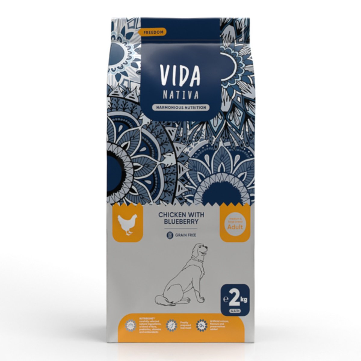 VIDA NATIVA Freedom, M-XL, Pui și afine, hrană uscată fără cereale câini, 2kg - poza 2