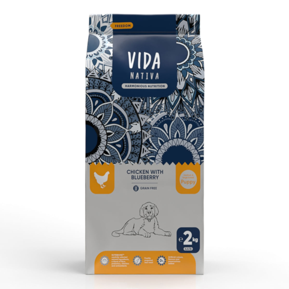 VIDA NATIVA Freedom, M-XL, Pui și afine, hrană uscată fără cereale câini junior, 2kg - poza 2
