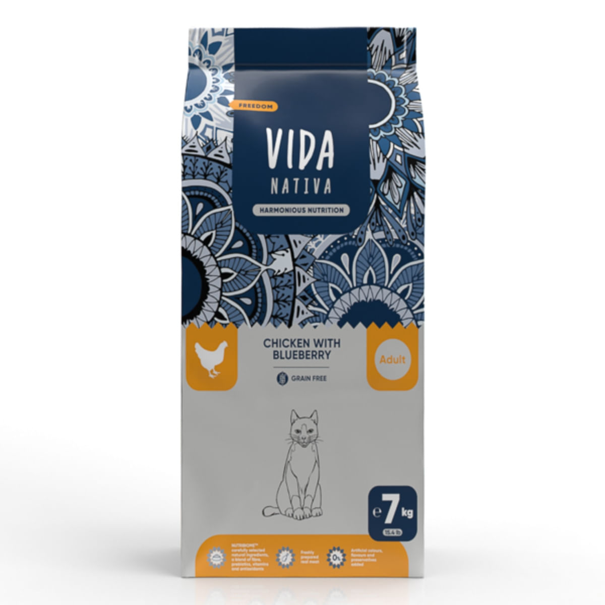 VIDA NATIVA Freedom, Pui și afine, hrană uscată fără cereale pisici, 7kg - poza 1