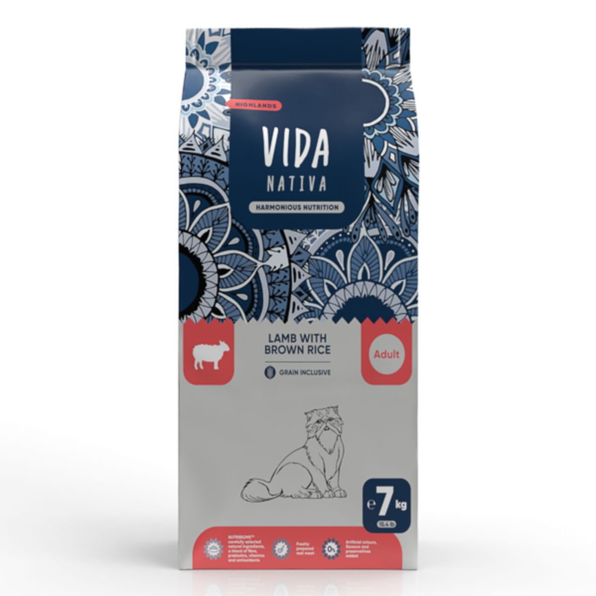 VIDA NATIVA Highlands, Miel și orez brun, hrană uscată pisici, 7kg - poza 1