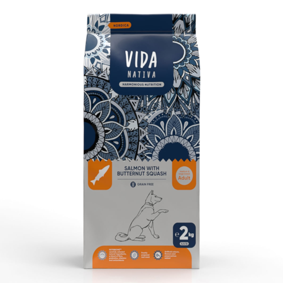 VIDA NATIVA Nordica, M-XL, Somon și dovleac, hrană uscată fără cereale câini, 2kg - poza 1