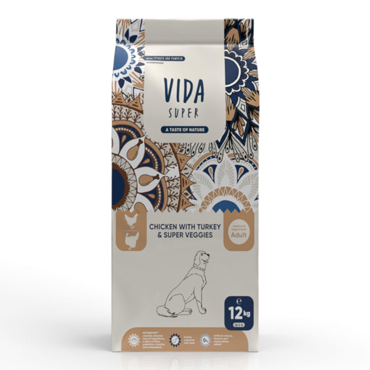 VIDA SUPER, M-XL, Pui, Curcan și Legume, hrană uscată câini, 12kg - poza 2