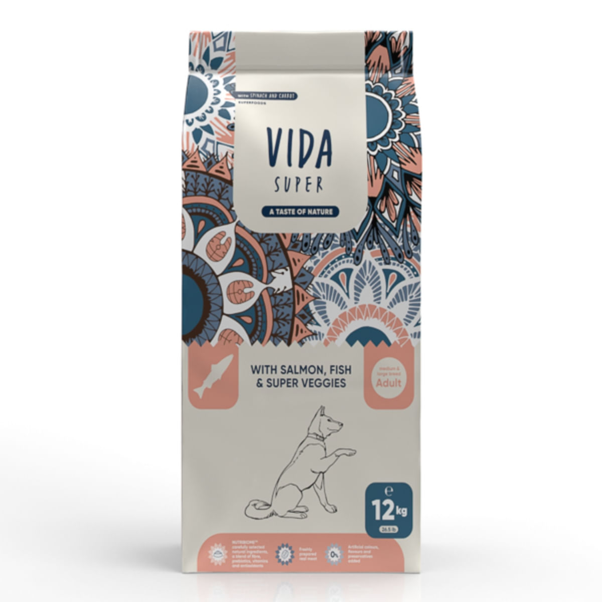 VIDA SUPER, M-XL, Somon, Pește și Legume, hrană uscată câini, 12kg - poza 2