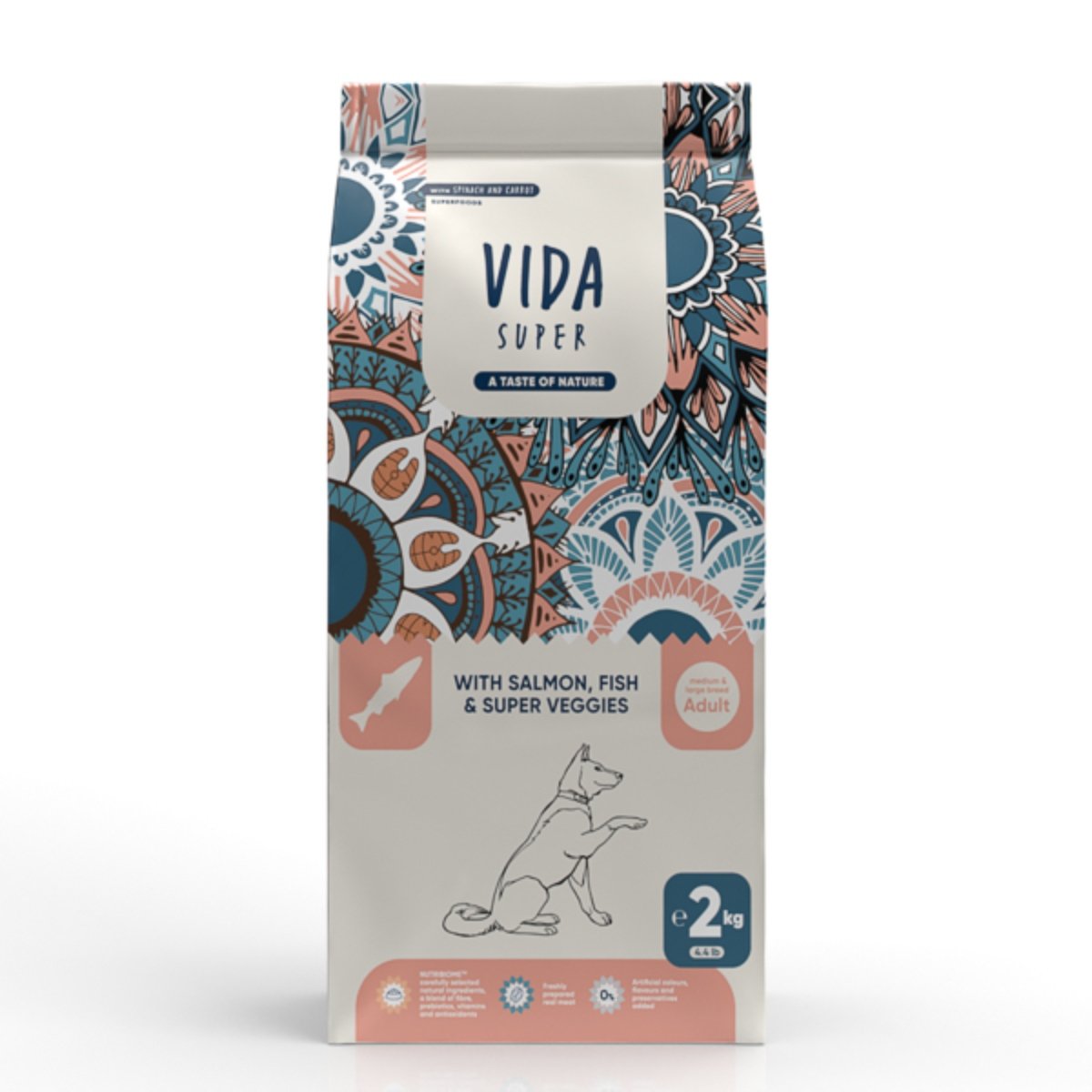 VIDA SUPER, M-XL, Somon, Pește și Legume, hrană uscată câini VIDA SUPER, M-XL, Somon și Legume, hrană uscată câini, 2kg - poza 2