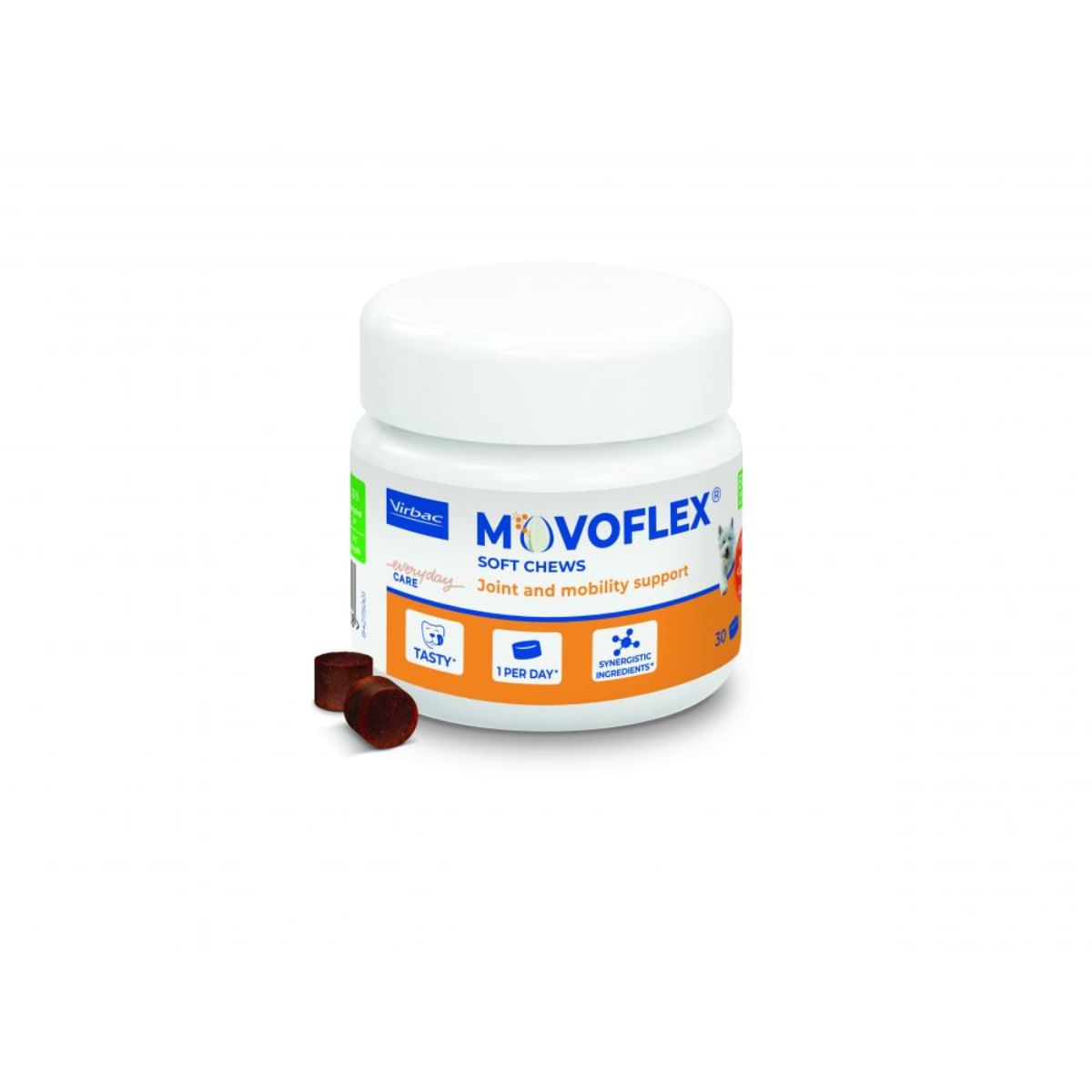 VIRBAC Movoflex Soft Chews (pana la 15kg), supliment sistem articular câini, comprimate masticabile VIRBAC Movoflex Soft Chews (pana la 15kg), XS-S, supliment sistem articular câini, flacon, 30 comprimate masticabile - poza 1