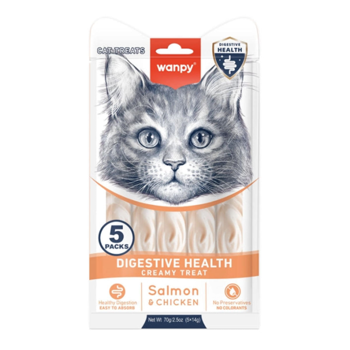 WANPY Creamy Digestive Health, Somon și Pui, punguță recompense funcționale pisici, sistem digestiv, (piure), 70g - poza 2