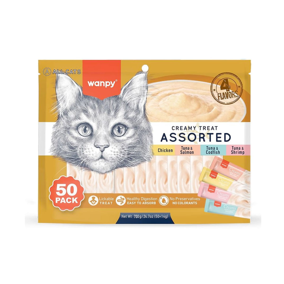 WANPY Creamy Treat Assorted, Pui și Ton, punguță recompense pisici, (piure), 350g - poza 2