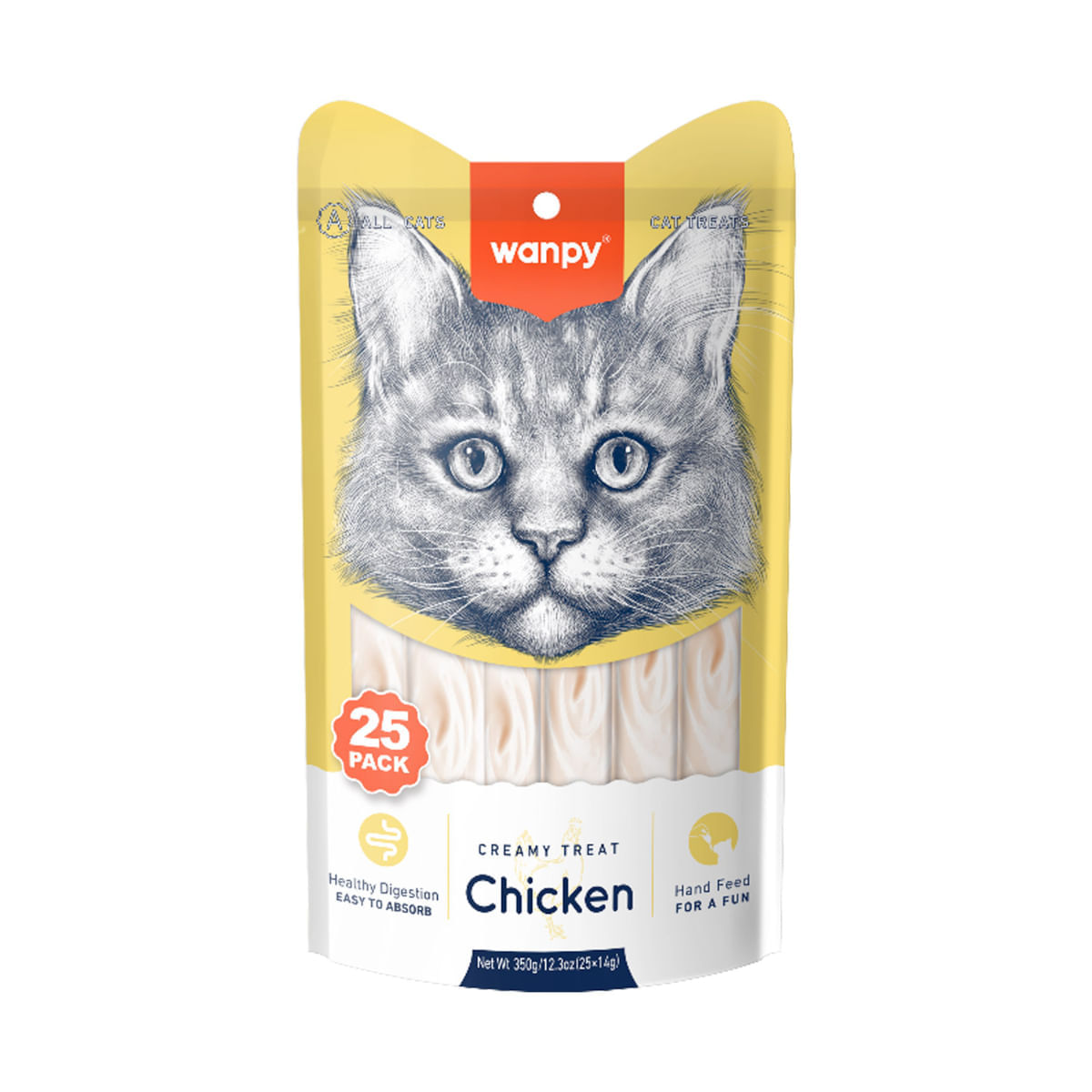 WANPY Creamy Treat, Pui, punguță recompense pisici, (piure), 350g - poza 2