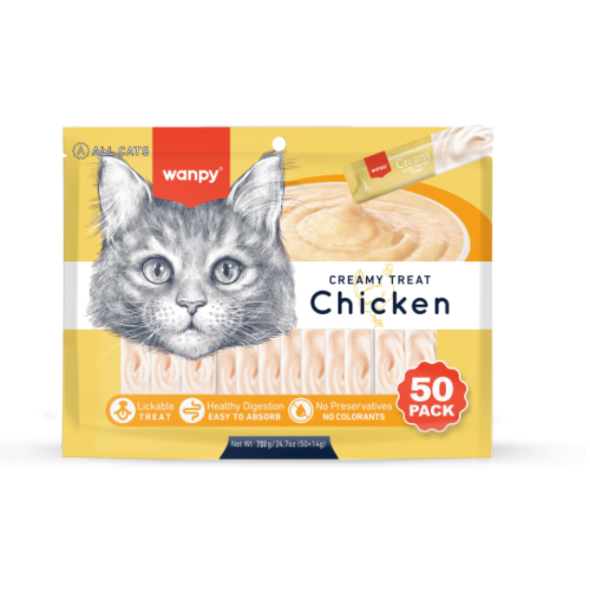 WANPY Creamy Treat, Pui, punguță recompense pisici, (piure), 700g - poza 2