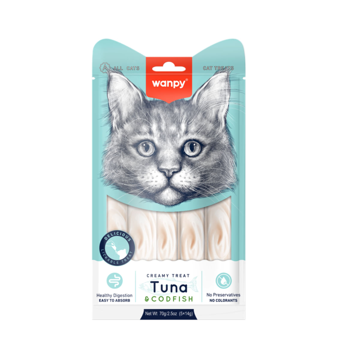 WANPY Creamy Treat, Ton și Cod, punguță recompense pisici, (piure), 350g - poza 4
