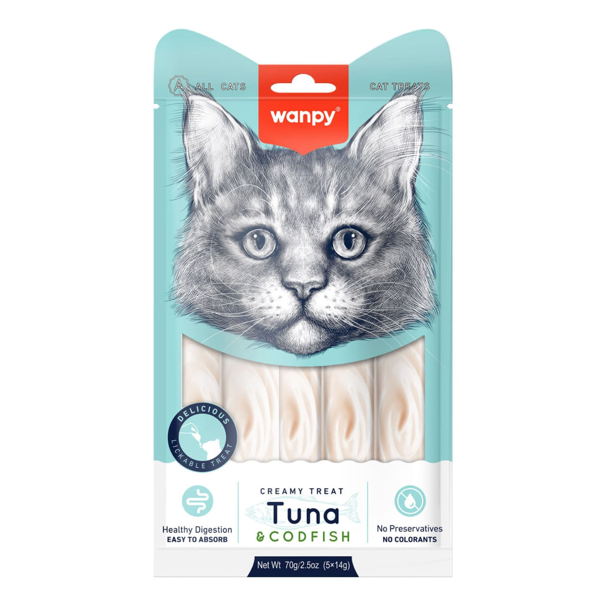 WANPY Creamy Treat, Ton și Cod, punguță recompense pisici, (piure), 70g - poza 4