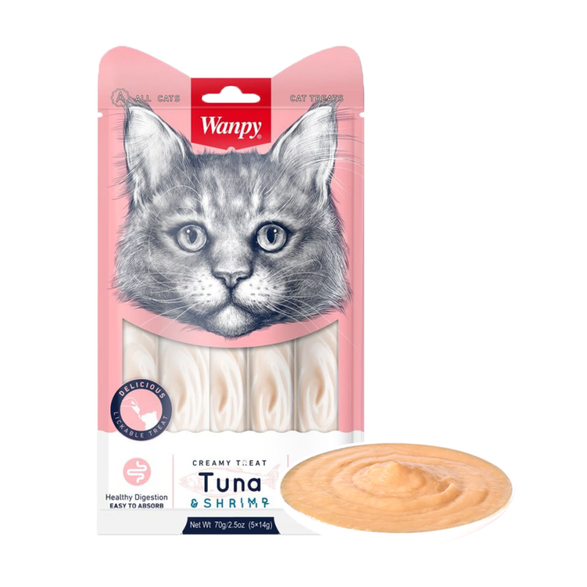 WANPY Creamy Treat, Ton și Somon, punguță recompense pisici, (piure), 350g - poza 2