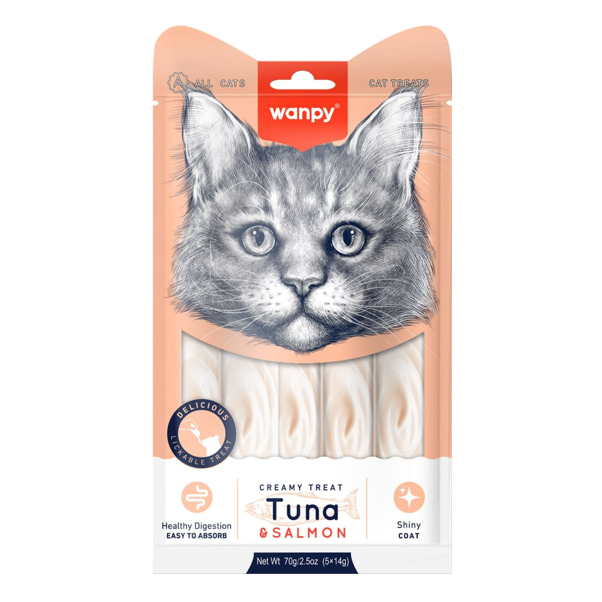 WANPY Creamy Treat, Ton și Somon, punguță recompense pisici, (piure), 70g - poza 4