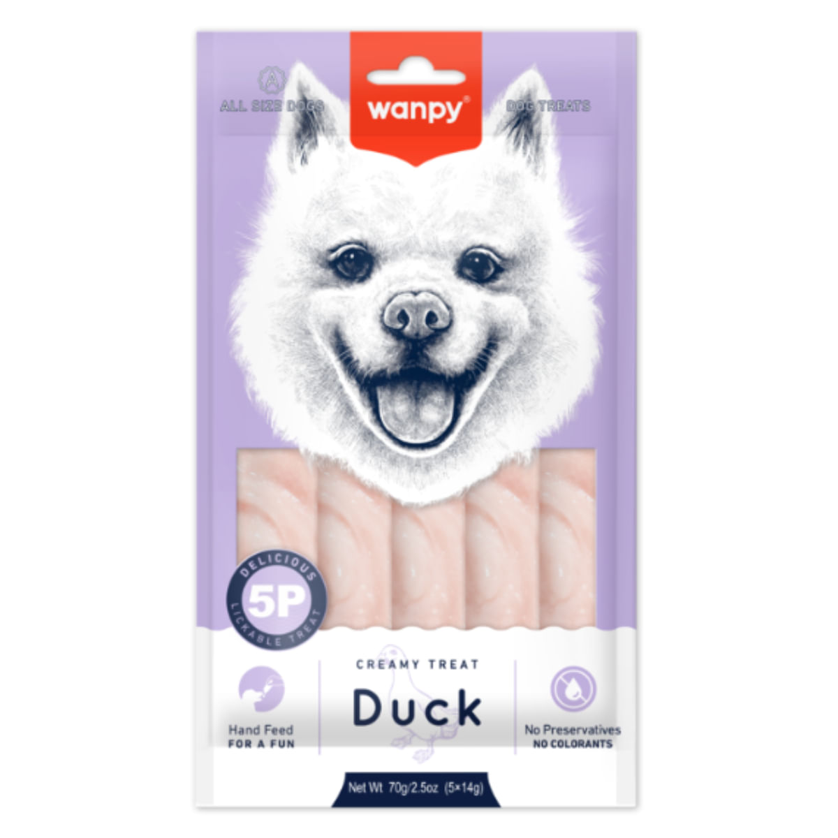 WANPY Creamy Treat, XS-M, Rață, punguță recompense câini, (piure), 70g - poza 2