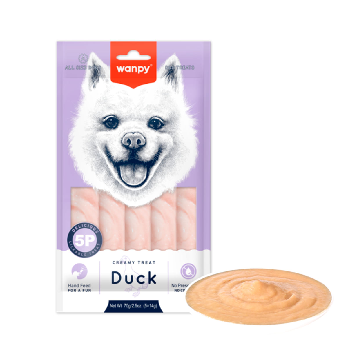 WANPY Creamy Treat, XS-M, Rață, punguță recompense câini, (piure), 70g - poza 3