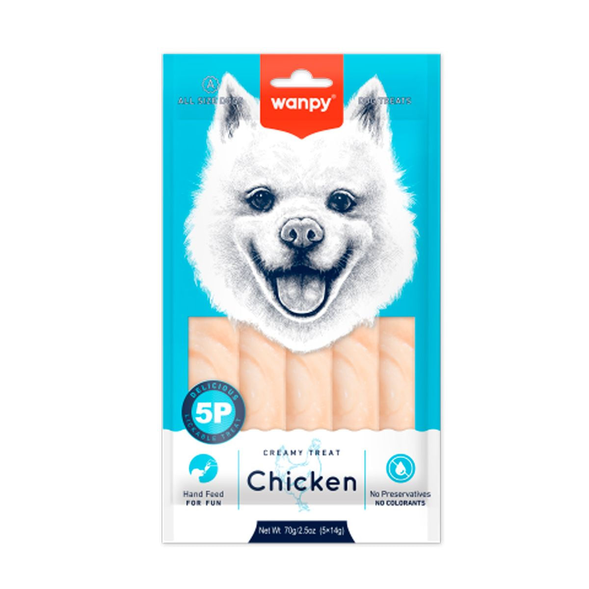 WANPY Creamy Treat, XS-XL, Pui, punguță recompense câini, (piure), 70g - poza 1