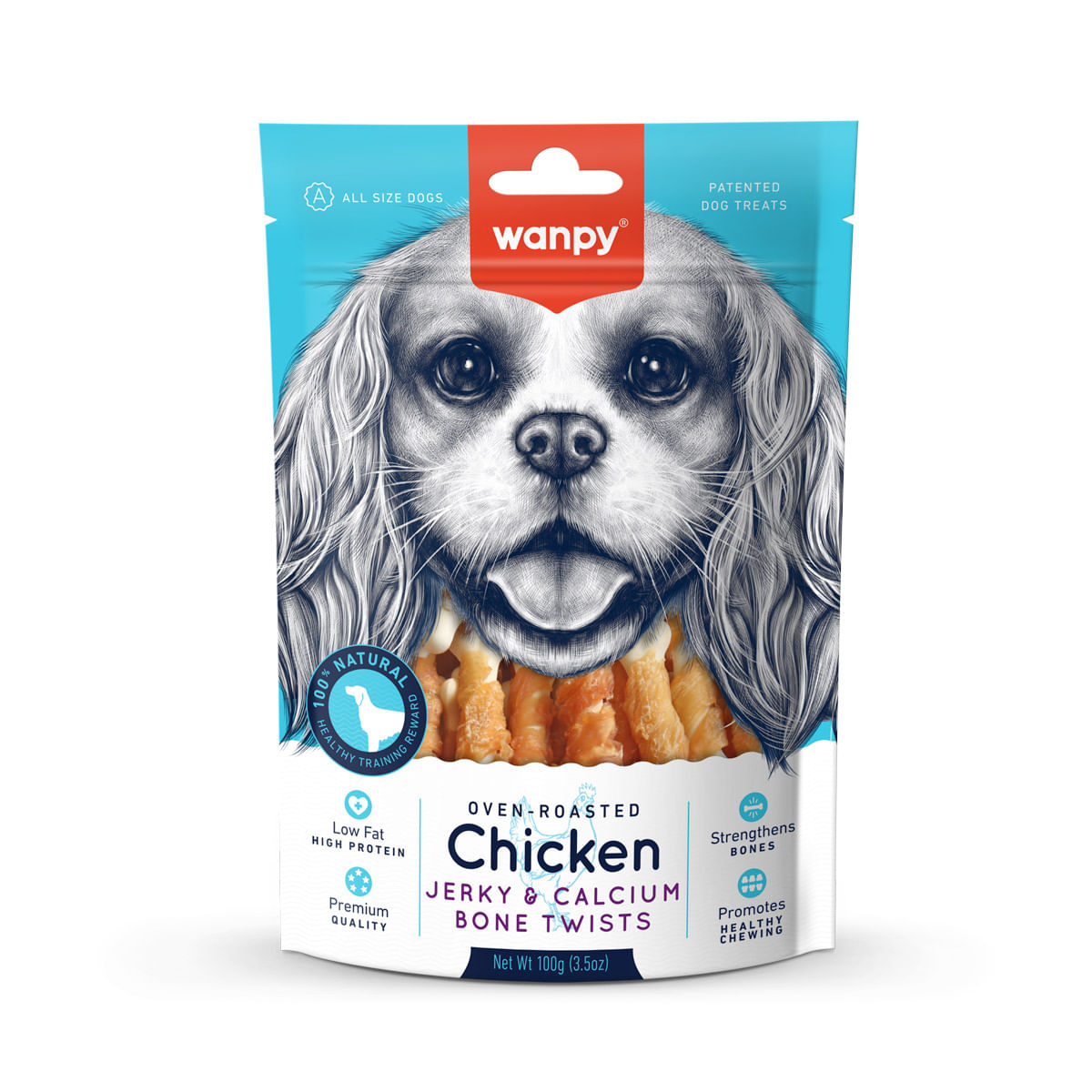 WANPY Jerky and Calcium Bone Twists, XS-M, Pui, punguță recompense câini, 100g - poza 3